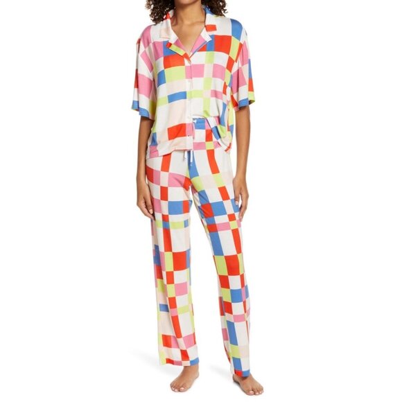 bp Other - NWT BP NORDSTROM Women's Sleep Head Pajamas in Ivory Egret Happy Plaid Sz Small